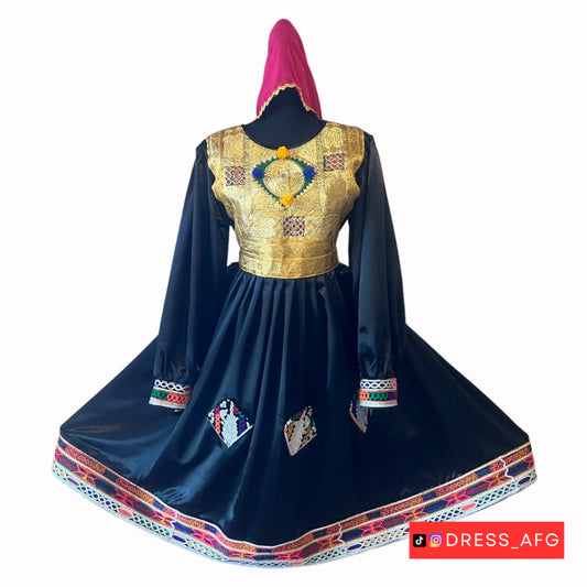 Afghan dress black & gold