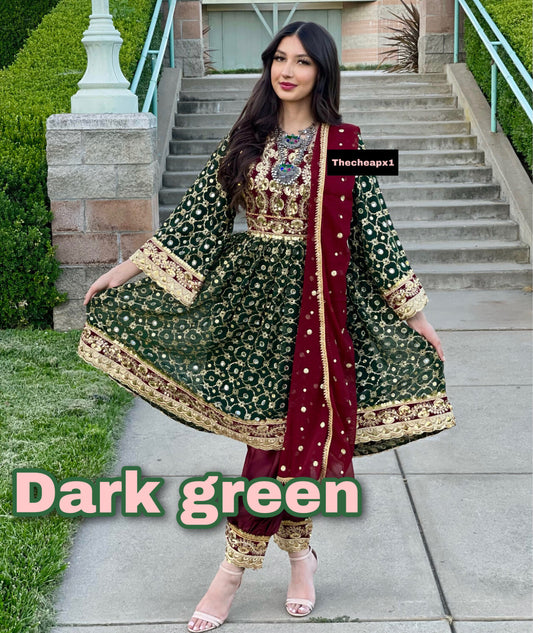 Afghan dress dark green